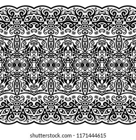 Abstract ethnic nature tile stripe. Ornamental vector black seamless border