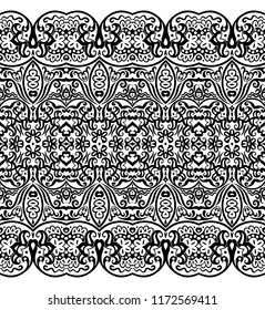 Abstract ethnic nature tile stripe. Ornamental vector black seamless border
