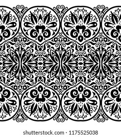 Abstract ethnic nature tile stripe. Ornamental vector black seamless border