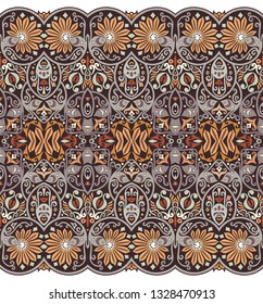 Abstract ethnic nature tile stripe. Ornamental vector seamless border