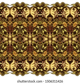 Abstract ethnic nature tile stripe. Ornamental vector seamless border