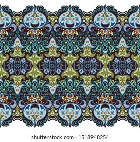 Abstract ethnic nature tile stripe. Ornamental vector seamless border