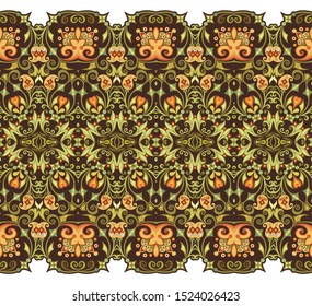 Abstract ethnic nature tile stripe. Ornamental vector seamless border