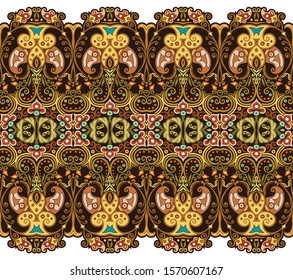 Abstract ethnic nature tile stripe. Ornamental vector seamless border