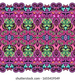 Abstract ethnic nature tile stripe. Ornamental vector seamless border