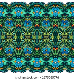 Abstract ethnic nature tile stripe. Ornamental vector seamless border