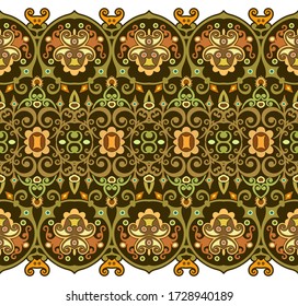 Abstract ethnic nature tile stripe. Ornamental vector seamless border
