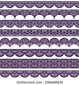 Abstract ethnic nature tile stripes. Ornamental vector borders set