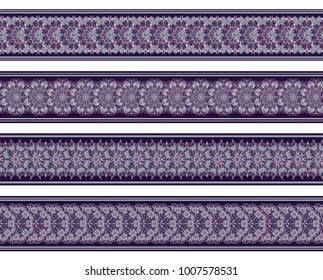 Abstract ethnic nature tile stripes. Ornamental vector borders set