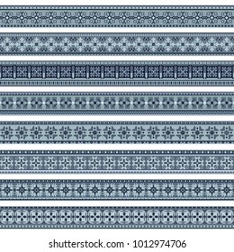 Abstract ethnic nature tile stripes. Ornamental vector borders set