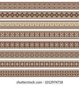 Abstract ethnic nature tile stripes. Ornamental vector borders set