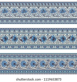 Abstract ethnic nature tile stripes. Ornamental vector borders set