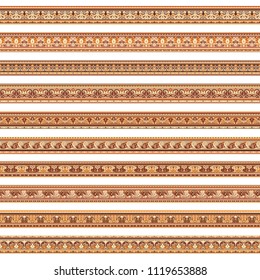 Abstract ethnic nature tile stripes. Ornamental vector borders set