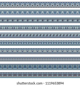Abstract ethnic nature tile stripes. Ornamental vector borders set