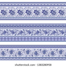 Abstract ethnic nature tile stripes. Ornamental vector borders set