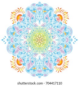 Abstract ethnic ornament. Holiday pattern. Colorful gradient authentic background. Vector illustration. Summer mandala print.