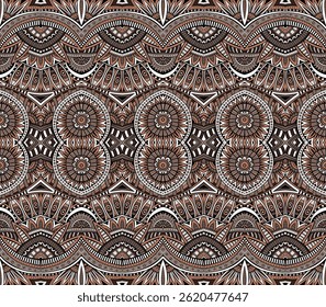 Abstract ethnic ornamental seamless pattern. Vintage Mocha Mousse background. Pantone colors of the year 2025 tribal square design 