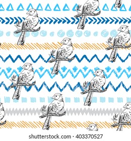 Abstract ethnic ornamental seamless pattern with birds