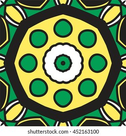 Abstract ethnic ornate background. Bright, juicy ornament. Geometric pattern for fashion textile, cloth, texture. Vector ornament. Kaleidoscope big bud. Islam, Arabic, Indian, ottoman motifs.