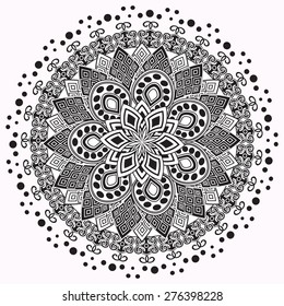 Abstract Ethnic Ornate Background For Design. Mandala White and  Black