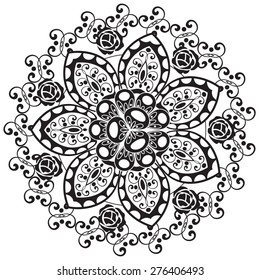 Abstract Ethnic Ornate Background For Design. Mandala White and  Black