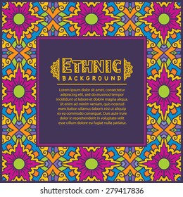 Abstract Ethnic Ornate Background For Design. Vector Frame