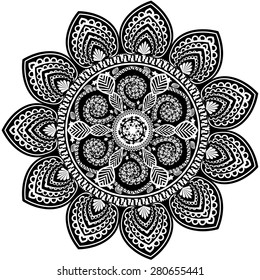 Abstract Ethnic Ornate Background For Design. Mandala White and  Black