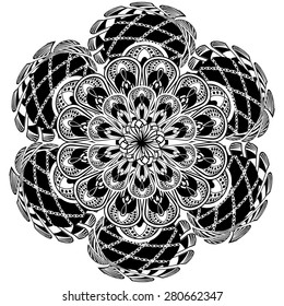 Abstract Ethnic Ornate Background For Design. Mandala White and  Black