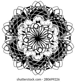 Abstract Ethnic Ornate Background For Design. Mandala Design. Black and White