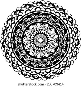 Abstract Ethnic Ornate Background For Design. Mandala White and  Black