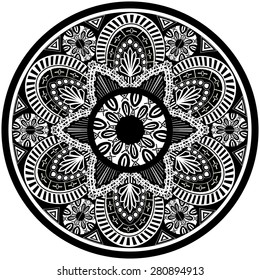 Abstract Ethnic Ornate Background For Design. Mandala Design. Black and White