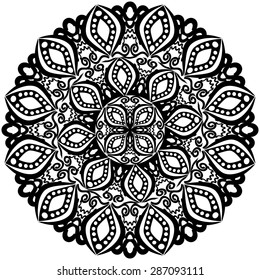 Abstract Ethnic Ornate Background For Design. Mandala White - Black