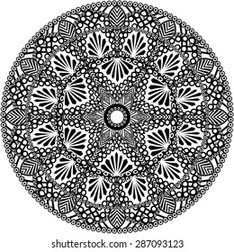 Abstract Ethnic Ornate Background For Design. Mandala White and  Black