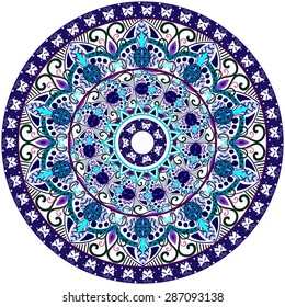 Abstract Ethnic Ornate Background For Design. Mandala blue background