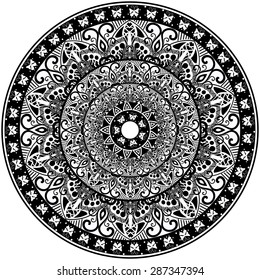 Abstract Ethnic Ornate Background For Design. Mandala White and  Black