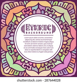 Abstract Ethnic Ornate Background For Design. Vector Frame For Your Text