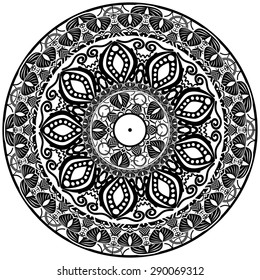 Abstract Ethnic Ornate Background For Design. Black and White