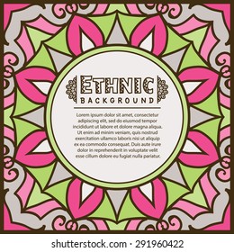 Abstract Ethnic Ornate Background For Design. Vector Frame For Your Text