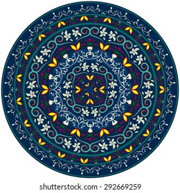 Abstract Ethnic Ornate Background For Design. Mandala Blue
