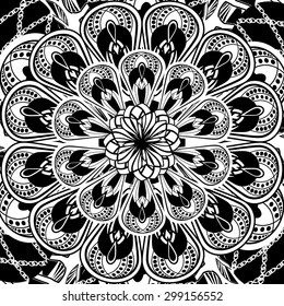 Abstract Ethnic Ornate Background For Design. Black and White. Mandala Design