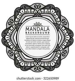 Abstract Ethnic Ornate Background For Design. Vector Frame For Your Text. Monochrome Colors. Shades of Grey