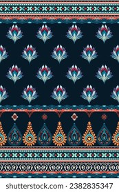 Resumen de diseño de flores de patrones de fronteras de paisley étnicos. Tela azteca mandalas papel de pared textil. Motivo indígena tribal de origen sari afroamericano elegante fondo vectorial de bordado 