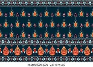 Abstract ethnic paisley border pattern flower design. Aztec fabric boho mandalas textile wallpaper. Tribal native motif African American sari elegant embroidery vector background 