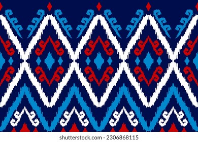 Abstrakte ethnische Musterkunst. Ikat nahtlose Muster traditionell. Amerikanischer, mexikanischer Stil. Design für Hintergrund, Tapete, Vektorgrafik, Stoff, Kleidung, Teppich, Textil, Batik, Stickerei.