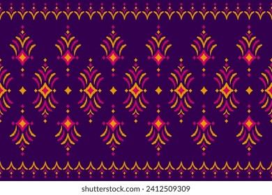 Abstrakte ethnische Musterkunst. Ikat nahtlose Muster traditionell. Amerikanischer, mexikanischer Stil. Design für Hintergrund, Tapete, Vektorgrafik, Stoff, Kleidung, Teppich, Textil, Batik, Stickerei.
