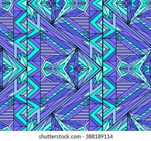 Abstract ethnic pattern in blue tones. Vector background for your creativity