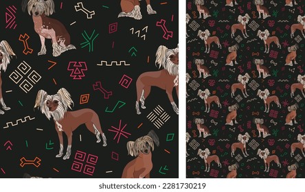 Resumen del patrón étnico con crema china, mes de historia negra, 19 de junio patrón sin fisuras con líneas dibujadas a mano y formas coloridas en el estilo africano tradicional. Patrón fluido de verano con perros