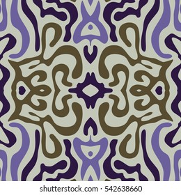 Abstract Ethnic Pattern with Colorful Bright Signs and Scribble Lines. Tribal Ornament for Tile, Wallpaper, Fabric, Textile