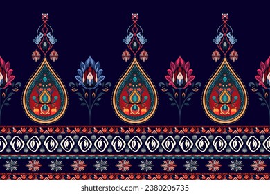 Resumen de diseño de flores de patrones étnicos. Tela azteca mandalas papel de pared textil. Motivo indígena tribal de origen sari afroamericano elegante fondo vectorial de bordado 