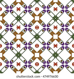 Abstract ethnic pattern in the form of a mosaic pixel. scheme for embroidery. vector illustration. boho art for printing, the boundary of patterns, textures and textiles. scenery